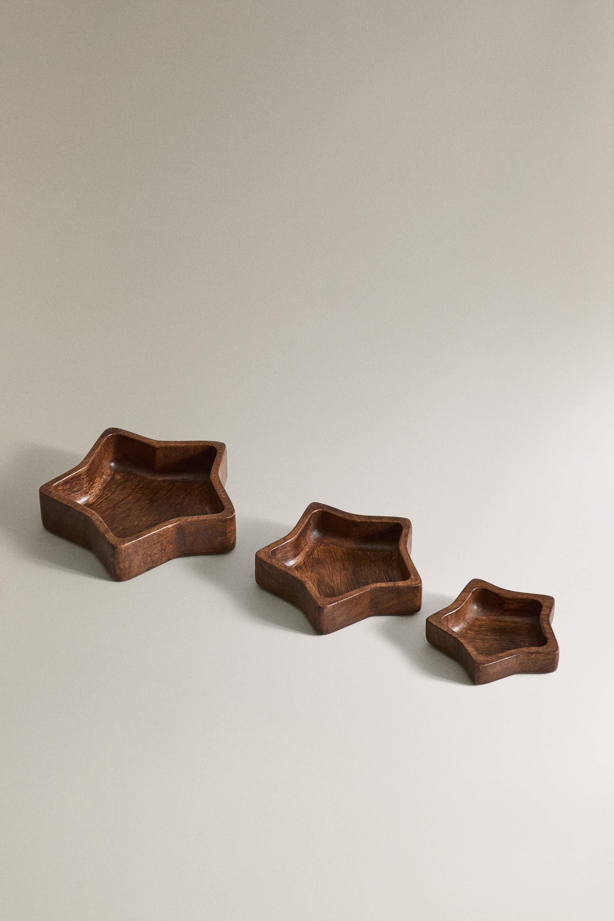 SET OF WOOD STAR BOWLS FOR CHRISTMAS (SET OF 3)